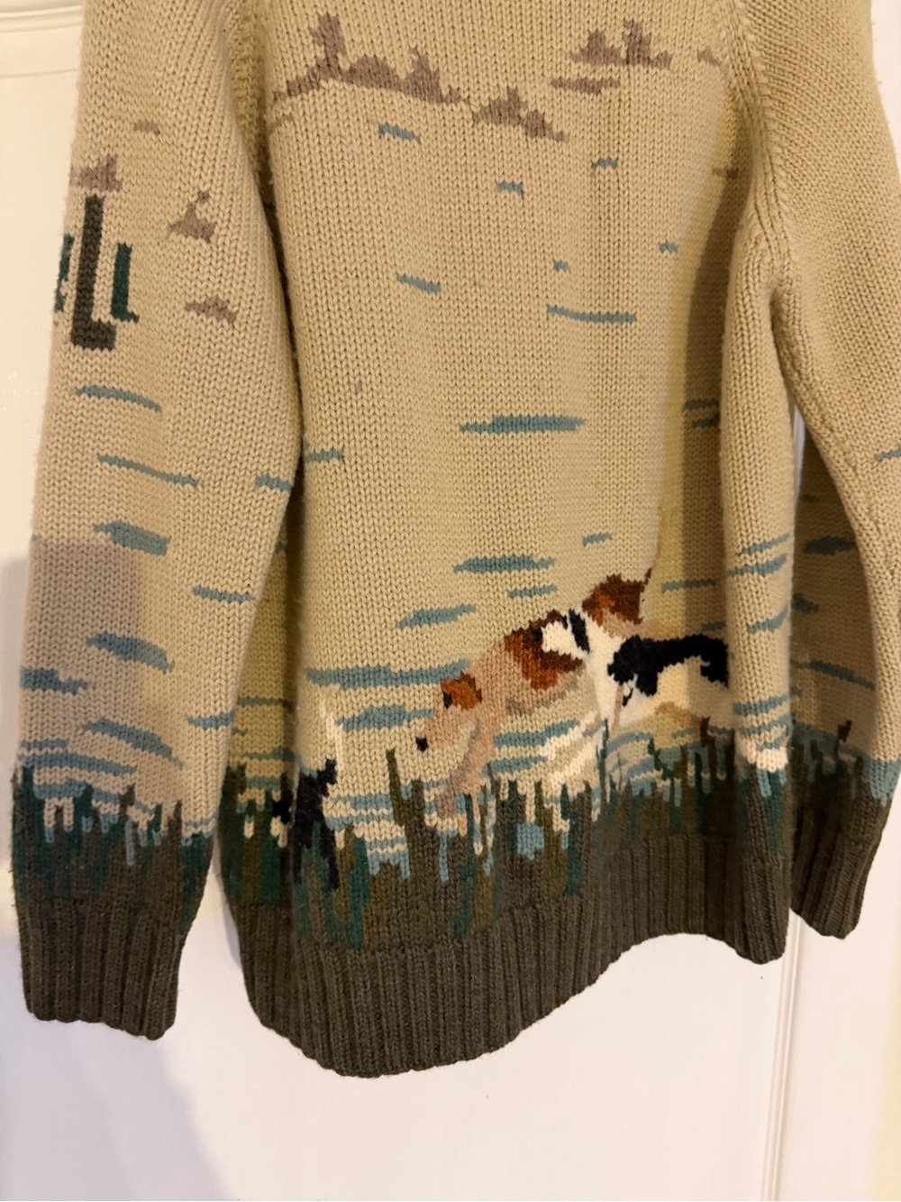 Vintage Lauren Ralph Lauren Beige Hooded Zip Sweater with Retriever Scene - Picture 5 of 6